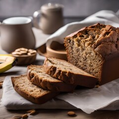 Wall Mural - A slice of freshly baked banana bread with walnuts4