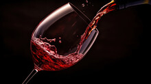 Red Wine Is Poured Into A Glass On A Dark Burgundy Background