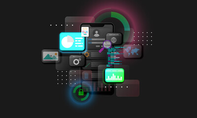 Wall Mural - Abstract background image, technology concept, connection, network, communication, data analysis, web development