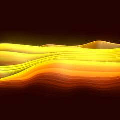 Poster - Magical waves of yellow fabric stripes in the wind abstract 3d rendering digital illustration