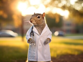 Sticker - A squirrel dressed as a doctor with a stethoscope. Generative AI.