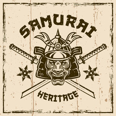 Wall Mural - Samurai vector vintage emblem, badge, label, logo on background with removable grunge textures