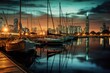 Yachts and boats in the marina at night, Dubai, United Arab Emirates, Buenos Aires, Puerto Madero at Night, AI Generated