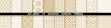 Geometric Set Of Seamless Gold And White Patterns. Simple Vector Graphics