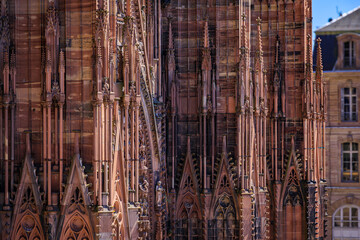 Wall Mural - Ornate and intricate Gothic facade of the Notre Dame Cathedral in Strasbourg, France one of the most beautiful Gothic cathedrals in Europe