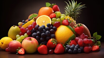 Wall Mural - assorted and colorful fresh fruits representing healthy eating against a fruity backdrop