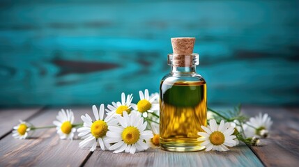 Aufkleber - Chamomile oil on turquoise background