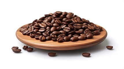Poster - Coffee beans displayed on a wooden plank promoting a product