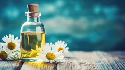 Aufkleber - Chamomile oil on turquoise background