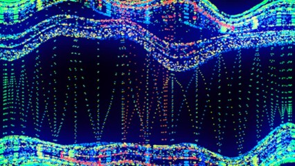 Wall Mural - Abstract fabric curve particles background. Seamless moving wave futuristic fractal cyber technology background