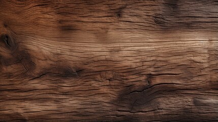 Poster - Dark brown wood plank with natural cracks used as background displaying old wood texture