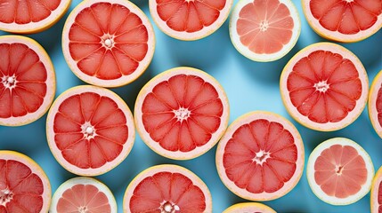 Aufkleber - Colorful grapefruit slices on blue background top view
