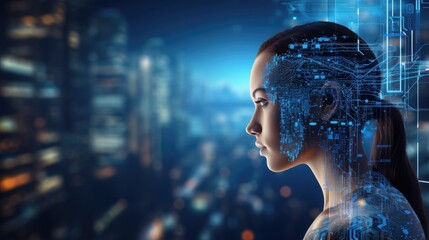 Background of AI humans and cyber business in programming technology 3D visualization