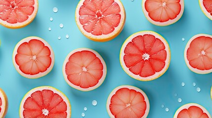 Aufkleber - Colorful grapefruit slices on blue background top view