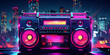 Illustrated boombox with neon lights 