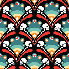 Wall Mural - Skulls and geometric petal pattertn