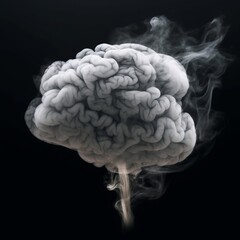 gray smoke in the form of a human brain, on a dark background