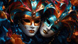 A vivid splash of art and merriment, Venetian carnival masks adorn this Mardi Gras banner with room for your copy.
