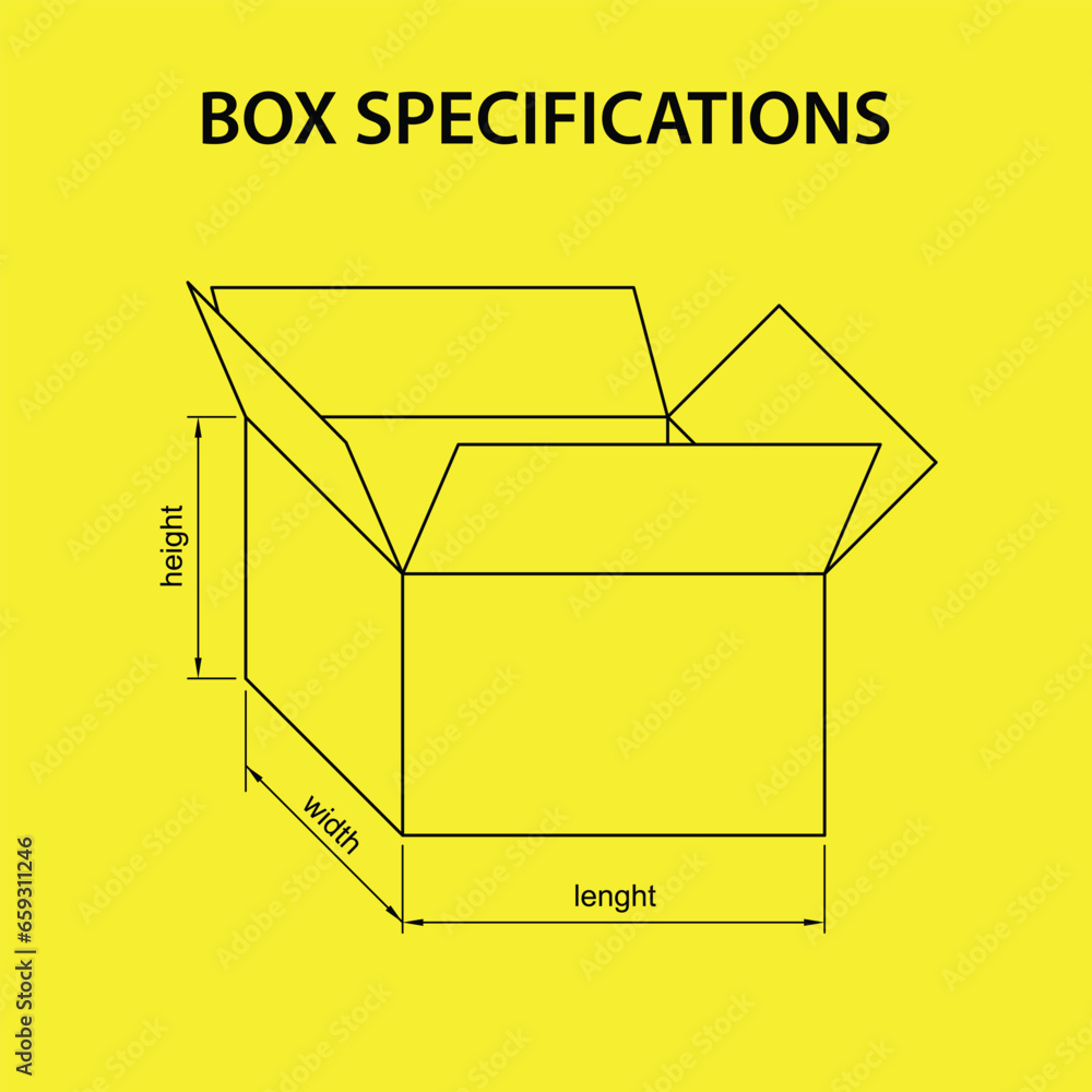 specifications of the shape and size of the box for packaging with ...