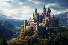 Majestic Castle Rich In Gothic Architecture. Generative AI