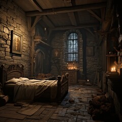 Wall Mural - A medieval chamber in a castle, palace. Ancient tower interior. Game design. A scene from a medieval fantasy setting game