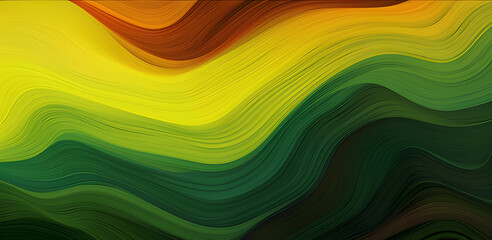 Wall Mural - Horizontal Artistic Colorful Abstract Wave Background With Very Dark Green, Yellow Green and Golden Rod Colors. Can Be Used as Texture, Background or Wallpaper.