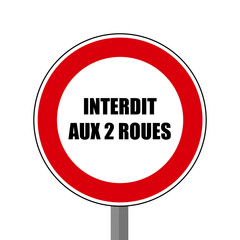 Interdit aux 2 roues panneau signalisation rond rouge