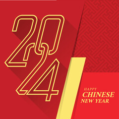 Wall Mural - Happy Chinese New Year - Gold text and 2024 number of year with border line letter modern sharp style on red and gold texture background vector design