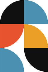 Leinwandbilder - Abstract geometric minimalist artwork. Vector illustration made of simple shapes like circle, square, triangle. Retro background in Bauhaus style and bold colors: red, yellow, blue and black on white