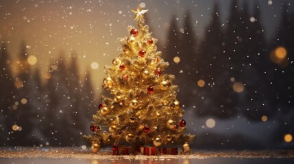 Aufkleber - Decorated Christmas tree on blurred background.