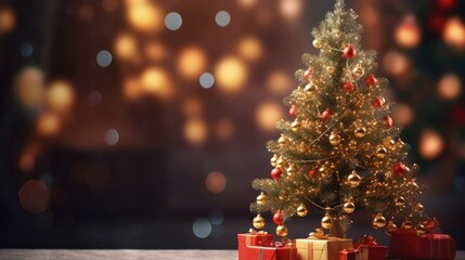 Leinwandbilder - Decorated Christmas tree on blurred background.