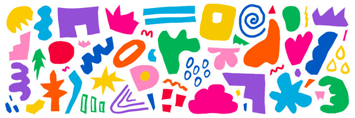 Wall Mural - abstract set of colorful hand drawn various shapes, curls, forms and doodle objects. trendy vector i