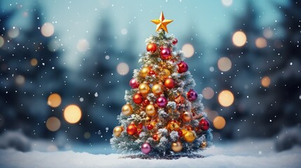 Leinwandbilder - Decorated Christmas tree on blurred background.