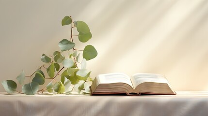 Aufkleber - Holy Bible and eucalyptus branch on light background