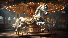 Pony Rides On A Merry-go-round Carousel.