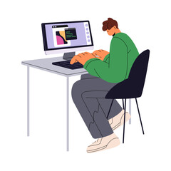 Wall Mural - coder writing code on computer. digital designer typing, developer sitting on chair. professional so