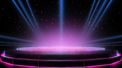 Aufkleber - 3d render, abstract background, screen pixels, glowing dots, neon lights, virtual reality, ultraviolet spectrum, pink blue vibrant colors, catwalk fashion podium, laser show, stage, isolated on black