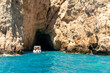 People visiting the blue caves in Zakynthos island.