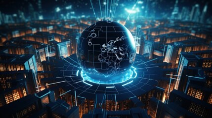 Aufkleber - Abstract crypto cyber security technology on global network background. Digital theme. 3D illustration