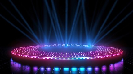 Aufkleber - 3d render, abstract background, screen pixels, glowing dots, neon lights, virtual reality, ultraviolet spectrum, pink blue vibrant colors, catwalk fashion podium, laser show, stage, isolated on black