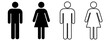 WC icons set. Toilet sign. Man, woman, mother with baby and handicapped silhouettes collection..
