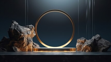 Wall Mural - marble granite stone green color tone podium stage product showcase display mockup stand with copyspace for your creative product exibition backdrop concept