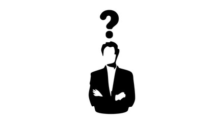 businessman with a question mark above his head, black vector silhouette