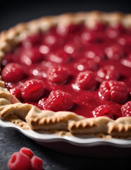 Wall Mural - close-up raspberry pie with fresh raspberries