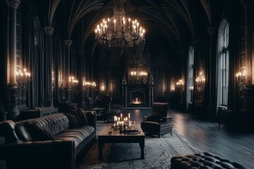 Fototapeta the living room of a large, gothic vampire castle. dracula's castle