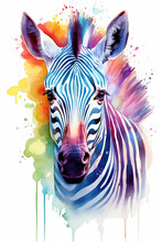 Zebra Watercolor Painting Illustration Of Majestic