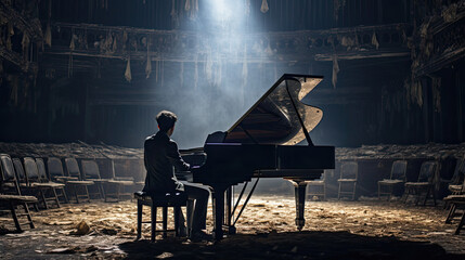 Wall Mural - Phantom Pianist in an Abandoned Theater