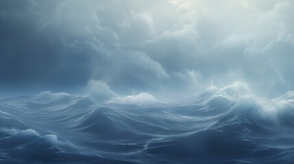 Wall Mural - A storm is brewing at sea. The sea has waves. In the fog, the sea is rough. In the fog, a 3D landscape of a storm at sea. 
