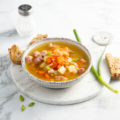 Canvas Print - Traditional pea soup with ham and vegetables