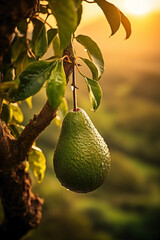 Wall Mural - Under the peaceful morning sky, an avocado stands out.